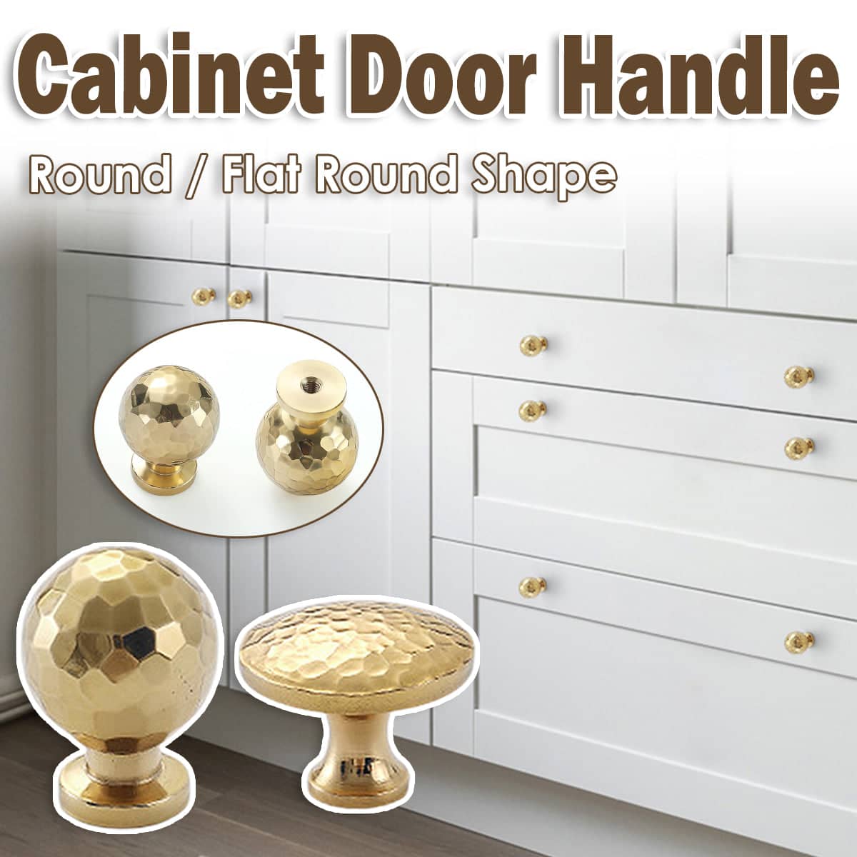 Gold Hammered Solid Brass Cabinet Knob - Round Ball Shape - view 2