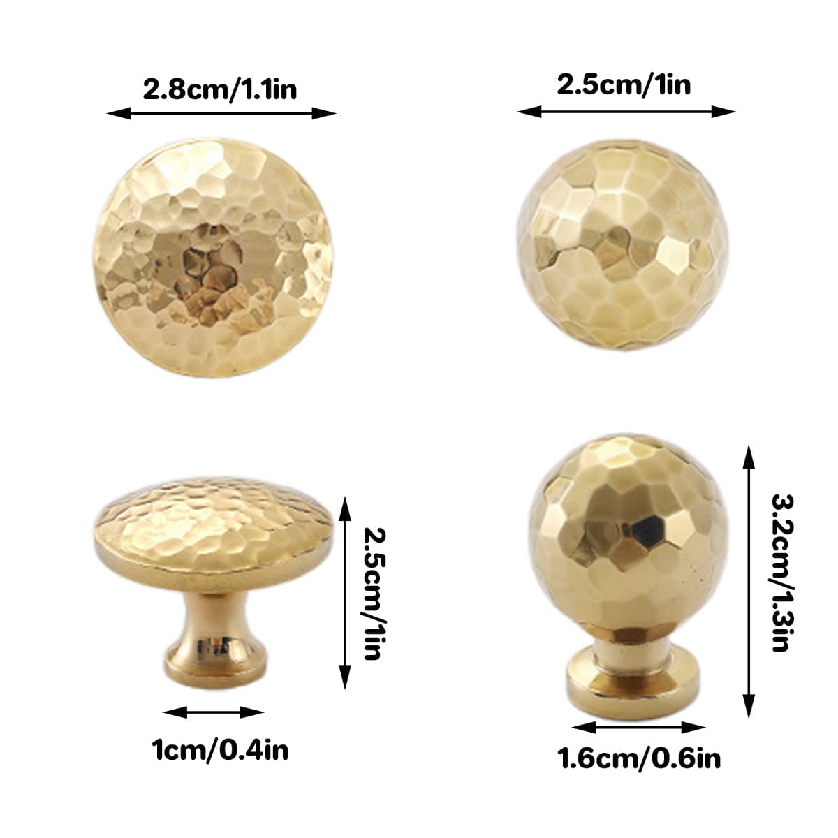 Gold Hammered Solid Brass Cabinet Knob - Round Ball Shape - view 4