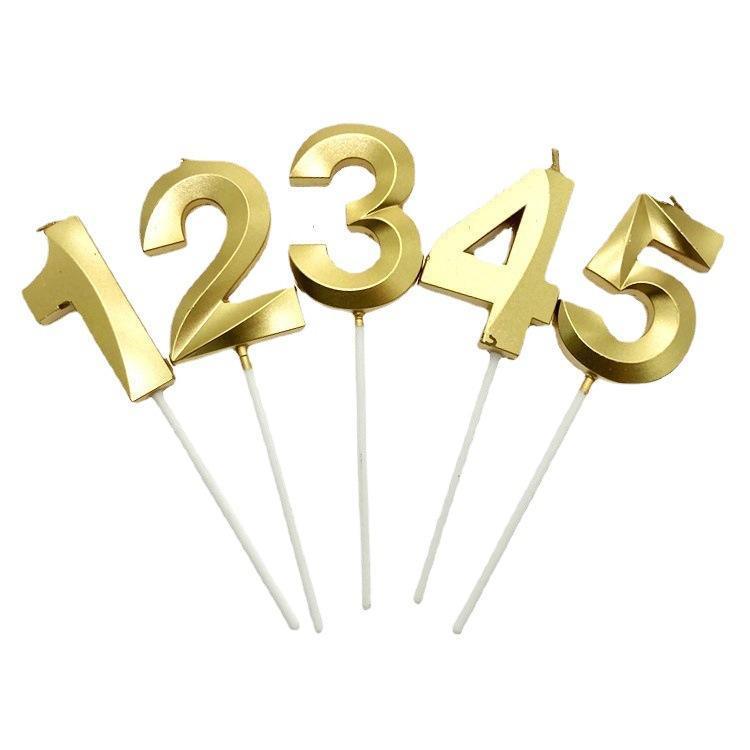 Gold Number Birthday Candle with Stand - Number 6 - view 3
