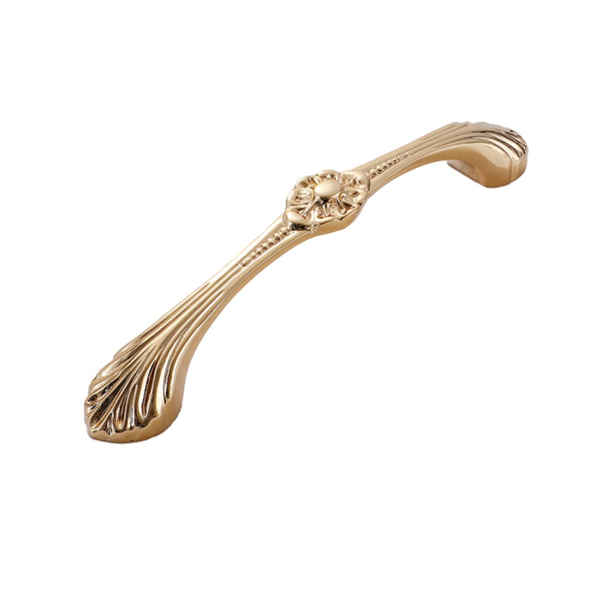 Gold Ornate Cabinet Pull Handle, Floral Centre, Pure Copper - 128 mm Hole Spacing