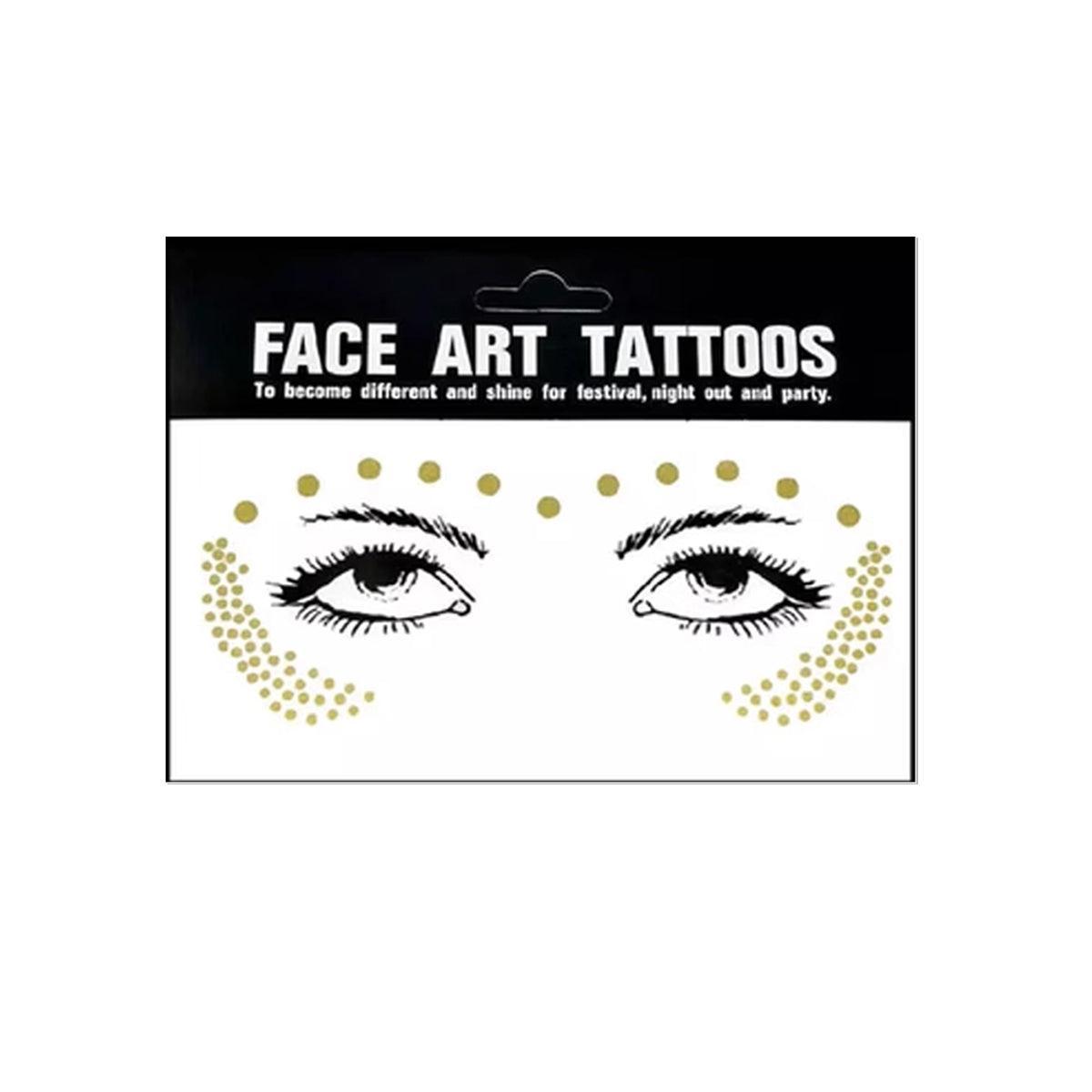 Gold Shine Face Temporary Tattoos for Women and Girls - Gold Dot Brow Arcs and Cheek Crescents, Style 7