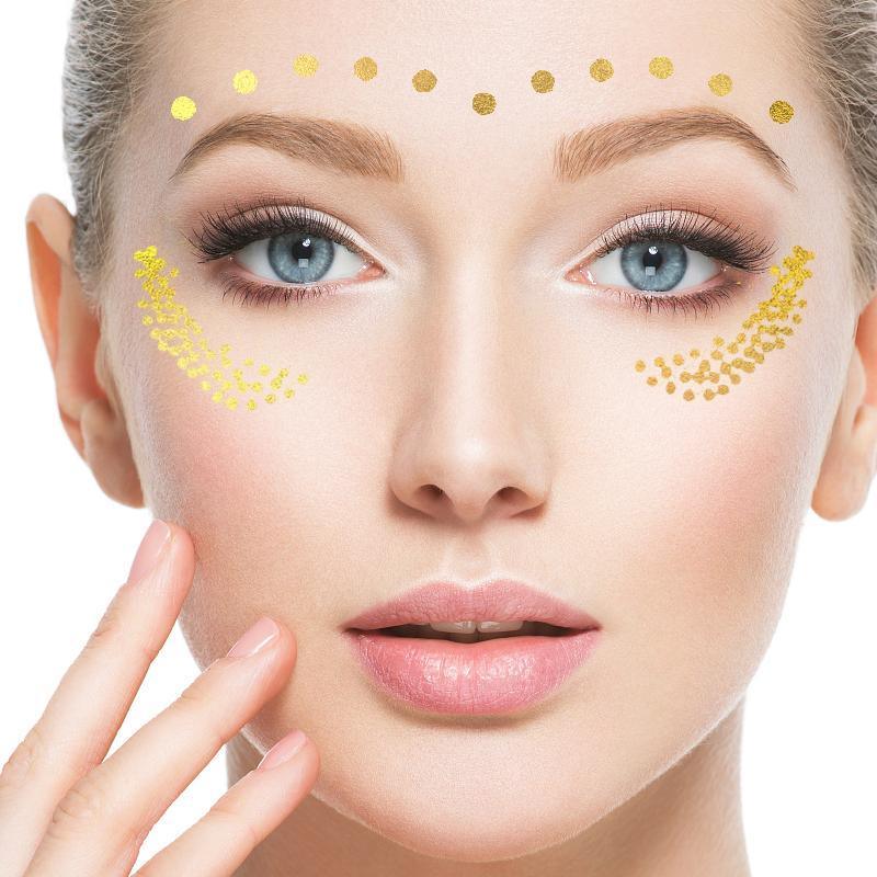 Gold Shine Face Temporary Tattoos for Women and Girls - Gold Dotted Brows and Centre Line - view 5