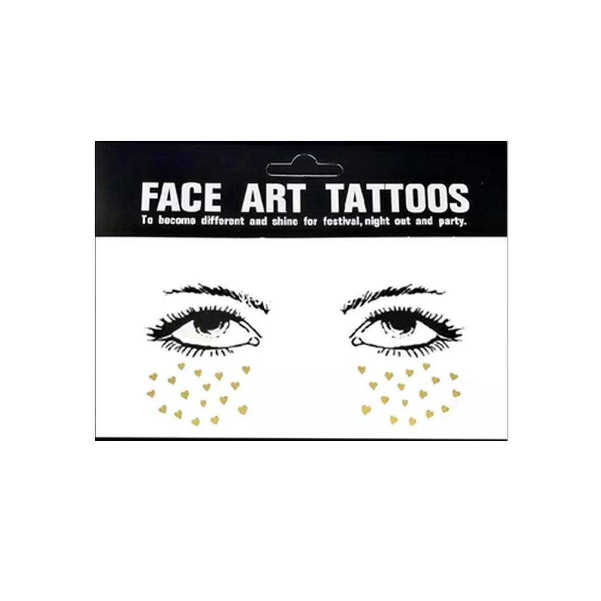 Gold Shine Face Temporary Tattoos for Women and Girls - Gold Heart Cheek Freckles