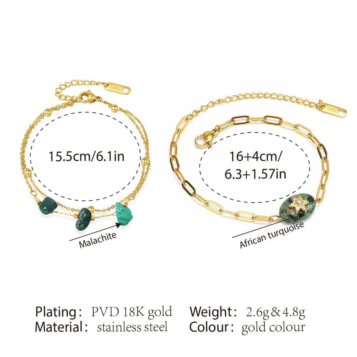 Gold Tone Natural Stone Bracelet Adjustable Jewellery - Three Beads - view 5
