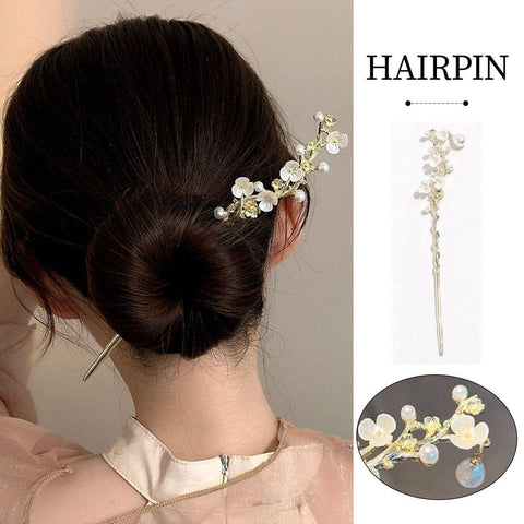 Gold Tone Pearl Flower Vine Hairpin for Bridal Hair