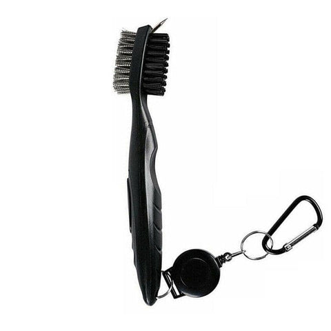 Golf Club Cleaning Brush with Retractable Clip, Dual Bristles - Black