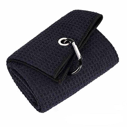 Golf Towel with Carabiner Clip, Waffle Cotton, 40 x 60 cm - Black