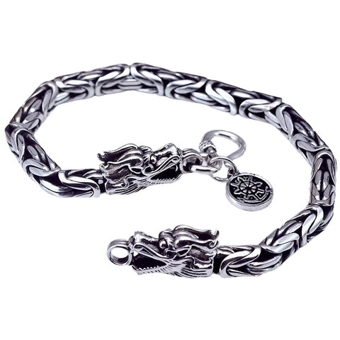 Gothic Double Dragon Head Bracelet for Men, Punk Style Alloy Chain - 21 cm