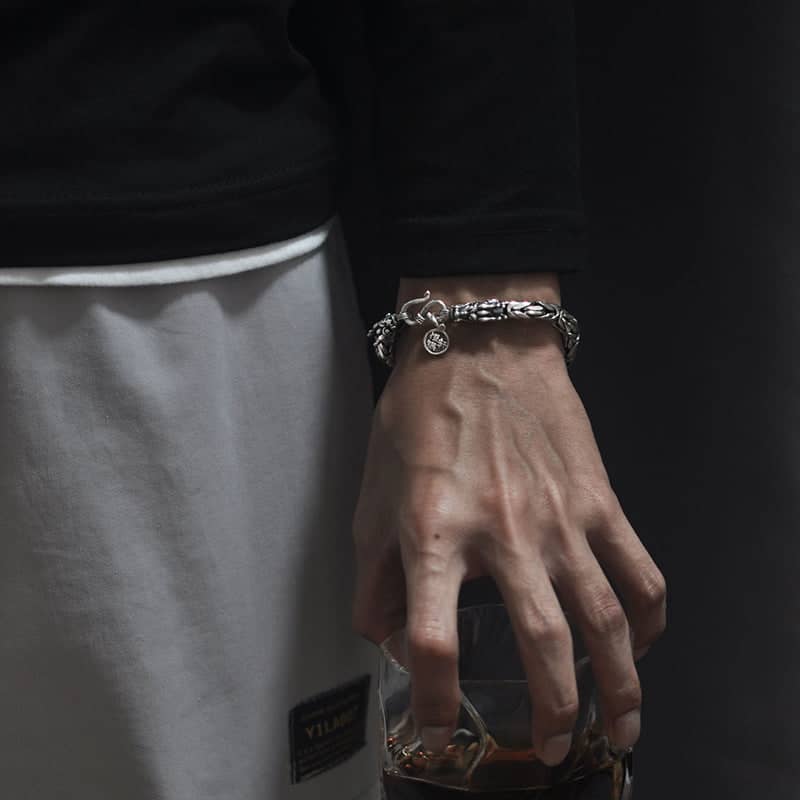 Gothic Double Dragon Head Bracelet for Men, Punk Style Alloy Chain - 21 cm - view 4
