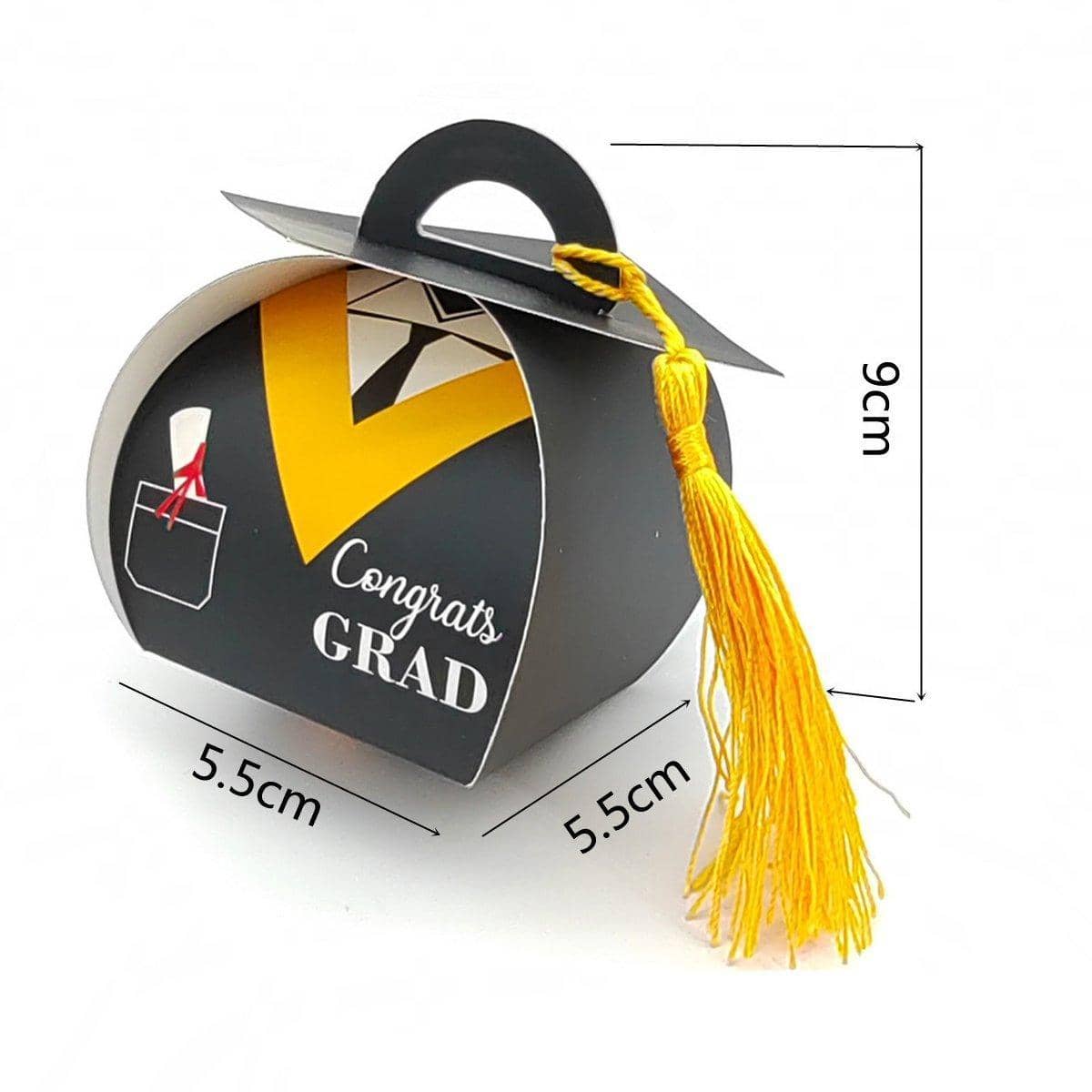 Graduation Cap Candy Box Striped Paper Party Favour Gift Cartons - Yellow, Pack of 50 - view 4