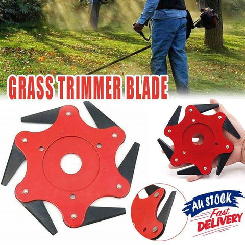 Grass Trimmer Brush Cutter Head, 6 Steel Blades - Red and Black