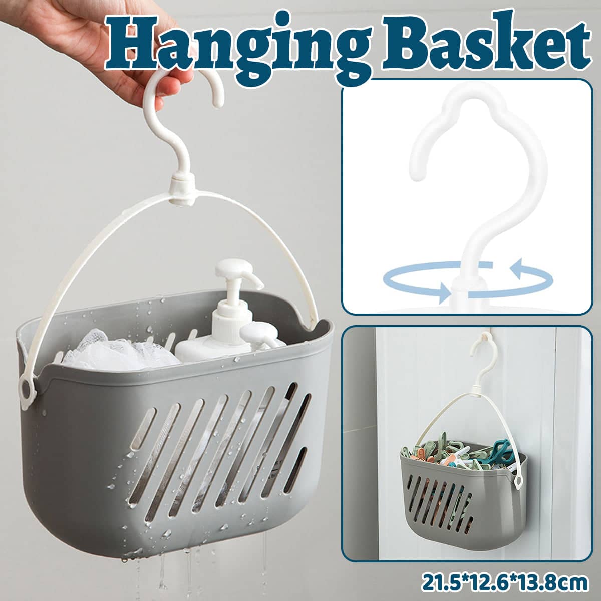 Grey Bathroom Hanging Basket for Shower Gel and Shampoo, Suspended Sink Storage