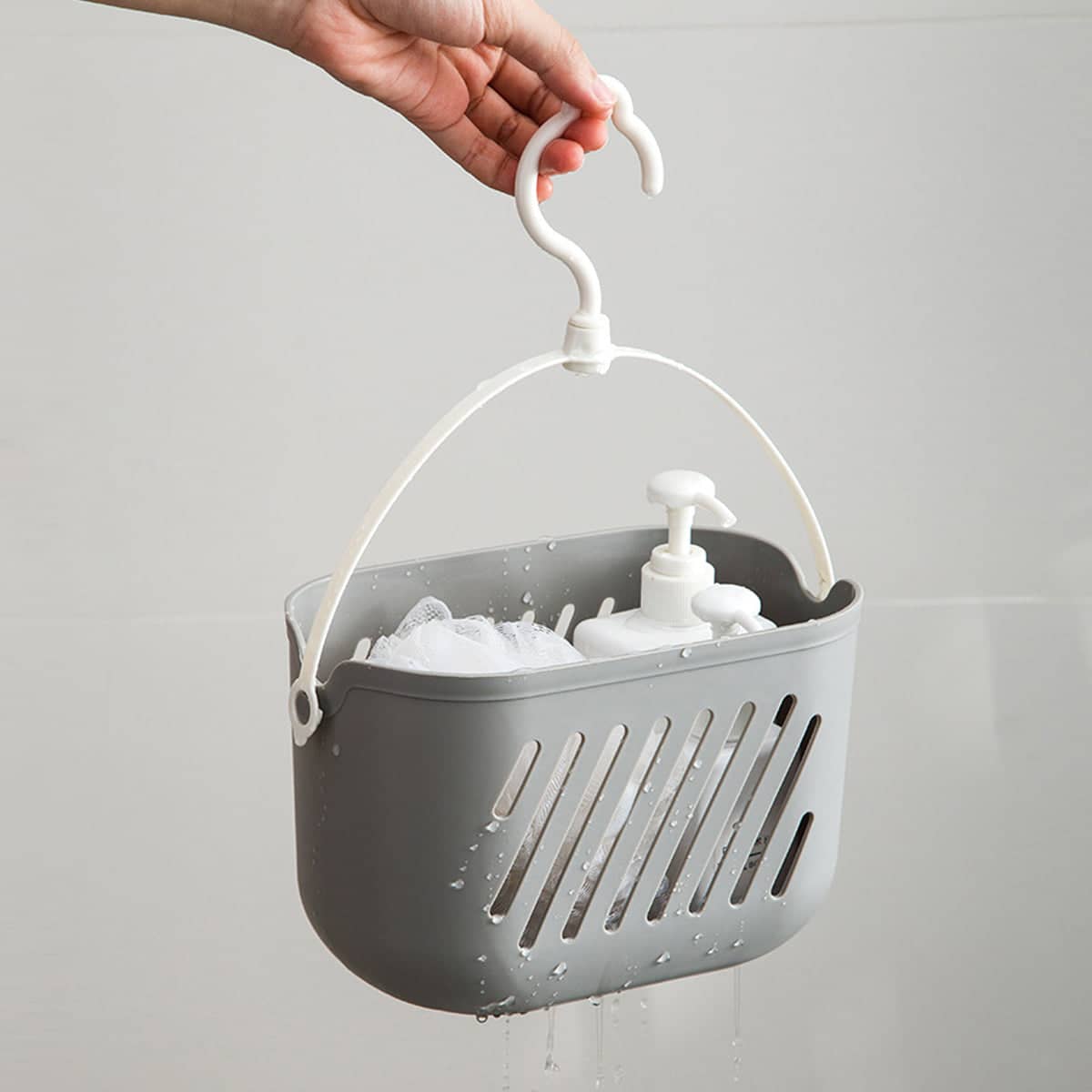 Grey Bathroom Hanging Basket for Shower Gel and Shampoo, Suspended Sink Storage - view 4