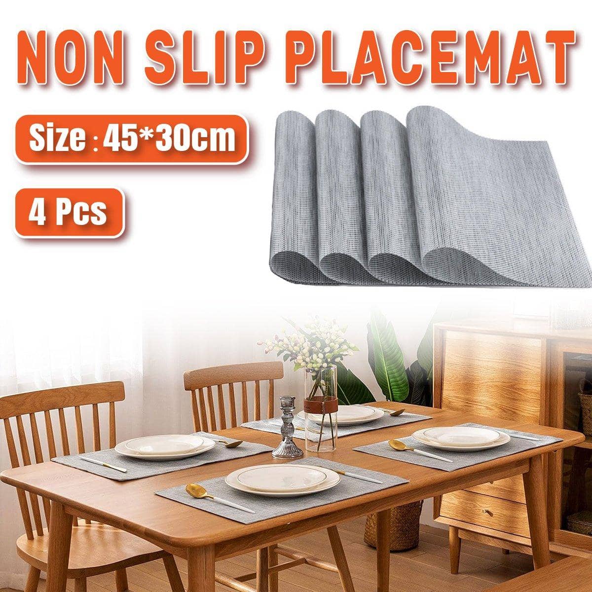 Grey PVC Braided Placemats, Pack of 4, Heat Insulation Non-Slip Mats