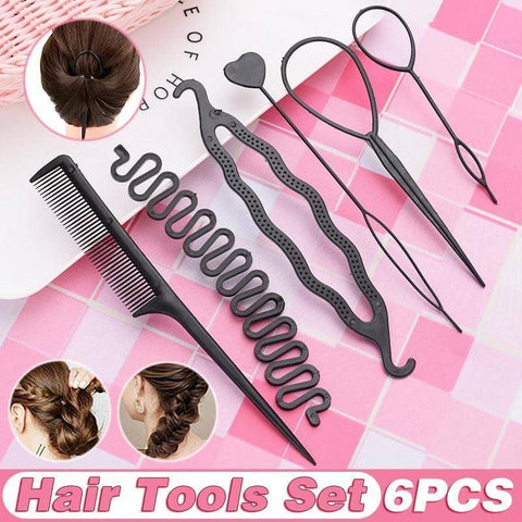 Hair Styling Tool Set, 6-Piece Braiding Kit - Black