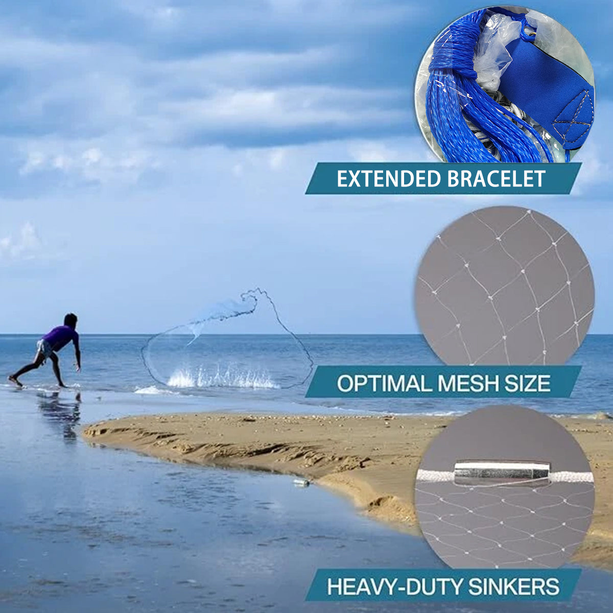 Hand Cast Net Ring-Free for Shrimp and Bait Fish - 2.4m - view 6