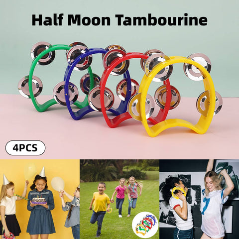 Hand Held Tambourine Bells, Pack of 4 Musical Instruments for Kids