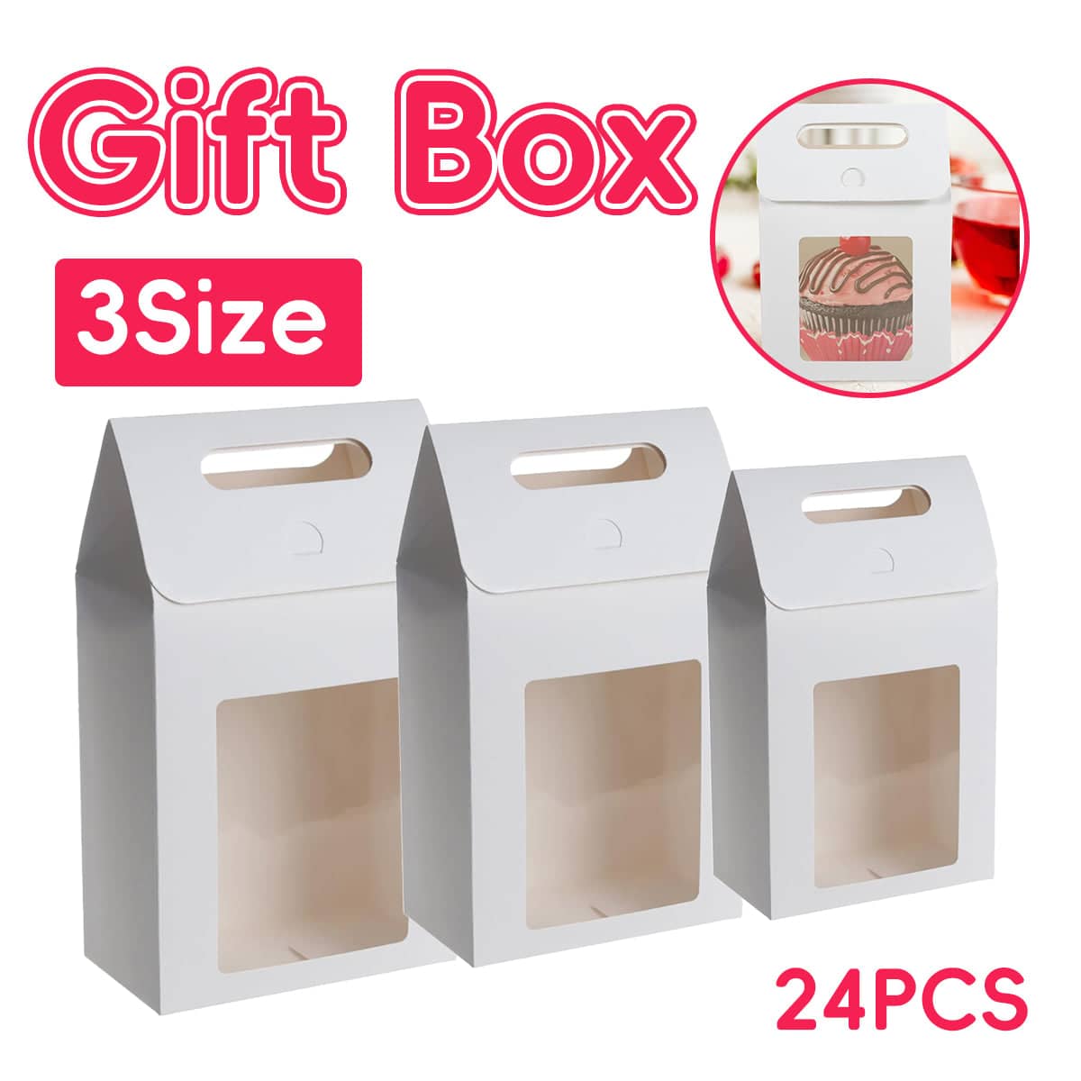 Handheld Kraft Paper Gift Box with Window, Pack of 24 - Size L (16 x 9 x 27 cm) - view 2