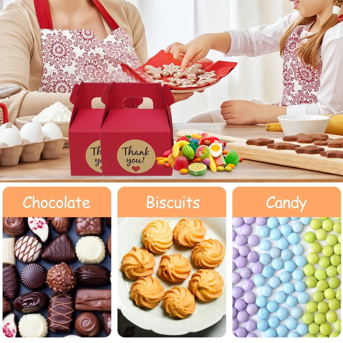 Handheld Paper Gift Boxes with Thank You Stickers, Pack of 3 - Red - view 5