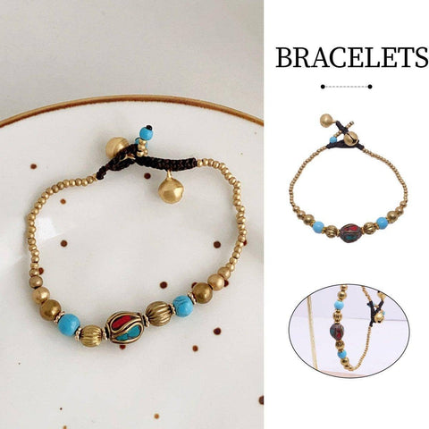 Handmade Ethnic Style Bead Bracelet with Multicolour Stones and Sky Beads