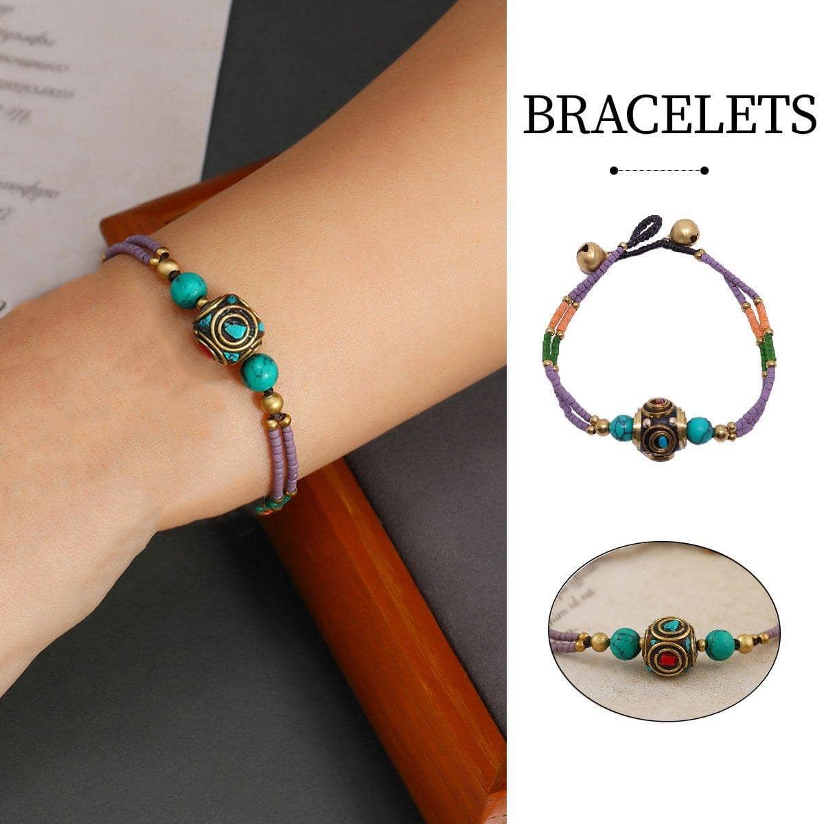 Handmade Ethnic Style Beaded Bracelet with Multicolour Stones and Sky Beads