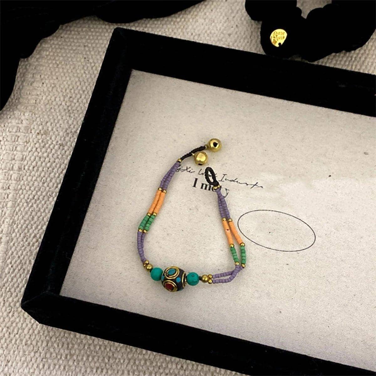 Handmade Ethnic Style Beaded Bracelet with Multicolour Stones and Sky Beads - view 5