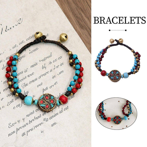 Handmade Ethnic Style Bracelet with Stones and Sky Beads