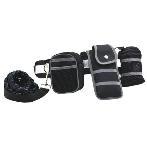 Hands-Free Dog Running Belt with Reflective Waist Pack and Bungee Leash - Black