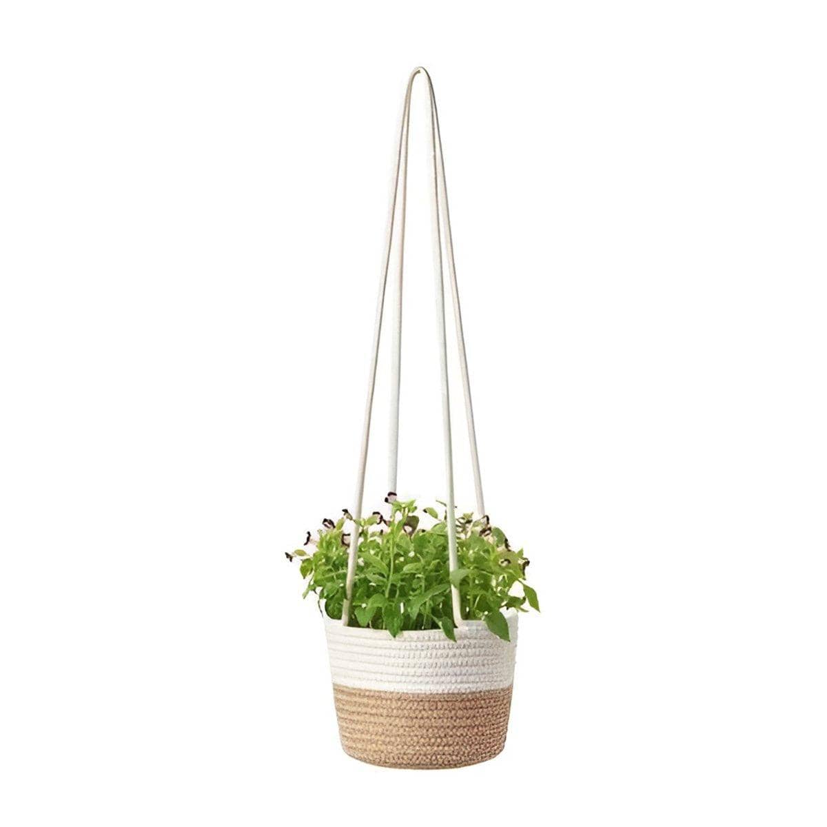 Handwoven Hanging Storage Basket Wall Planter, White and Brown - view 2