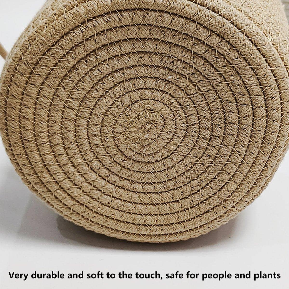 Handwoven Hanging Storage Basket Wall Planter, White and Brown - view 5
