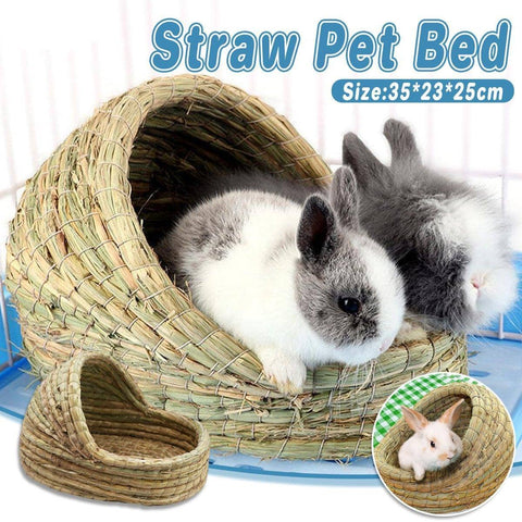 Handwoven Straw Rabbit Hutch and Small Pet Hideaway - 35 x 23 x 25cm