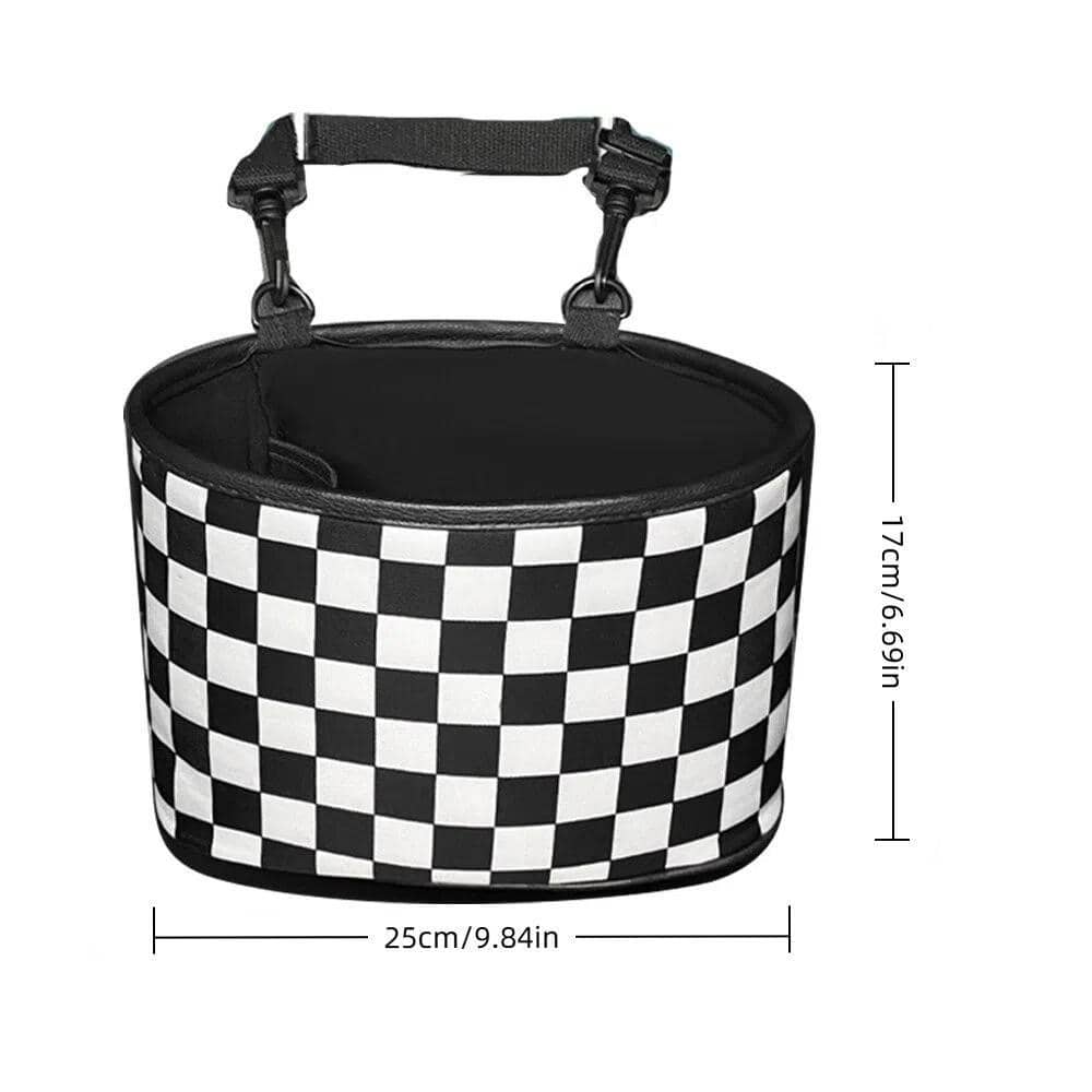 Hanging Car Storage Bag and Rubbish Bin, Checkerboard Design - Black and White - view 4