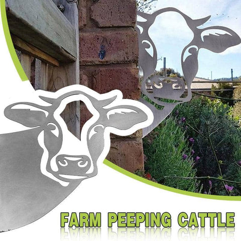Hanging Metal Peeping Cow Garden Ornament, Single