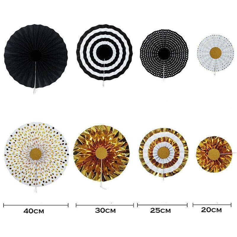 Hanging Paper Fan Party Decorations - Black and Gold, Pack of 8 - view 3