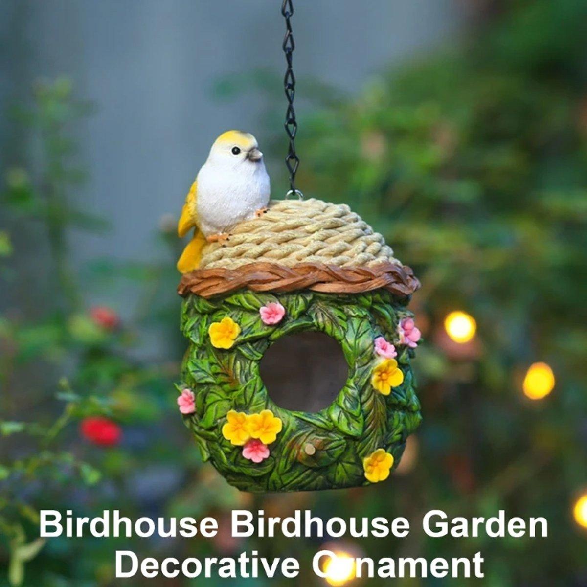 Hanging Resin Birdhouse with Leaf and Flower Design - Outdoor Garden Decor - view 5