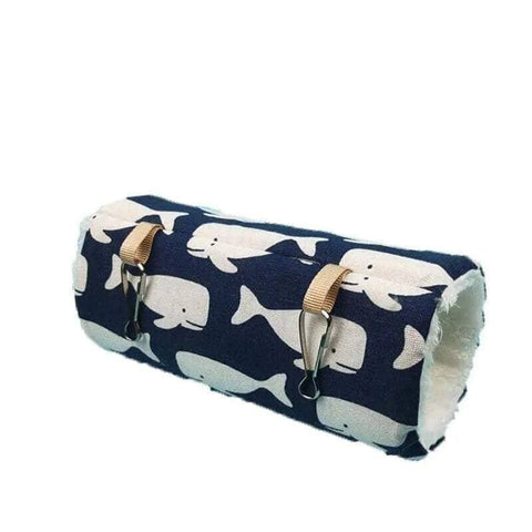 Hanging Tunnel Hammock for Guinea Pigs and Hamsters - Blue Whale Print, Medium (12 x 12 x 27 cm)