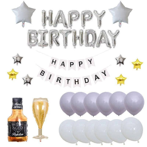 Happy Birthday Balloon Garland Kit - Grey and Silver, Pack of 54