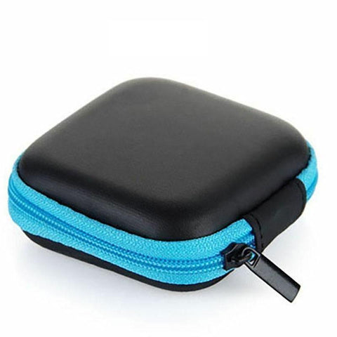 Hard Earphone Case with Inner Mesh Pocket - Blue