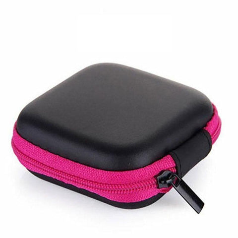 Hard Earphone Case with Inner Mesh Pocket - Rose Red
