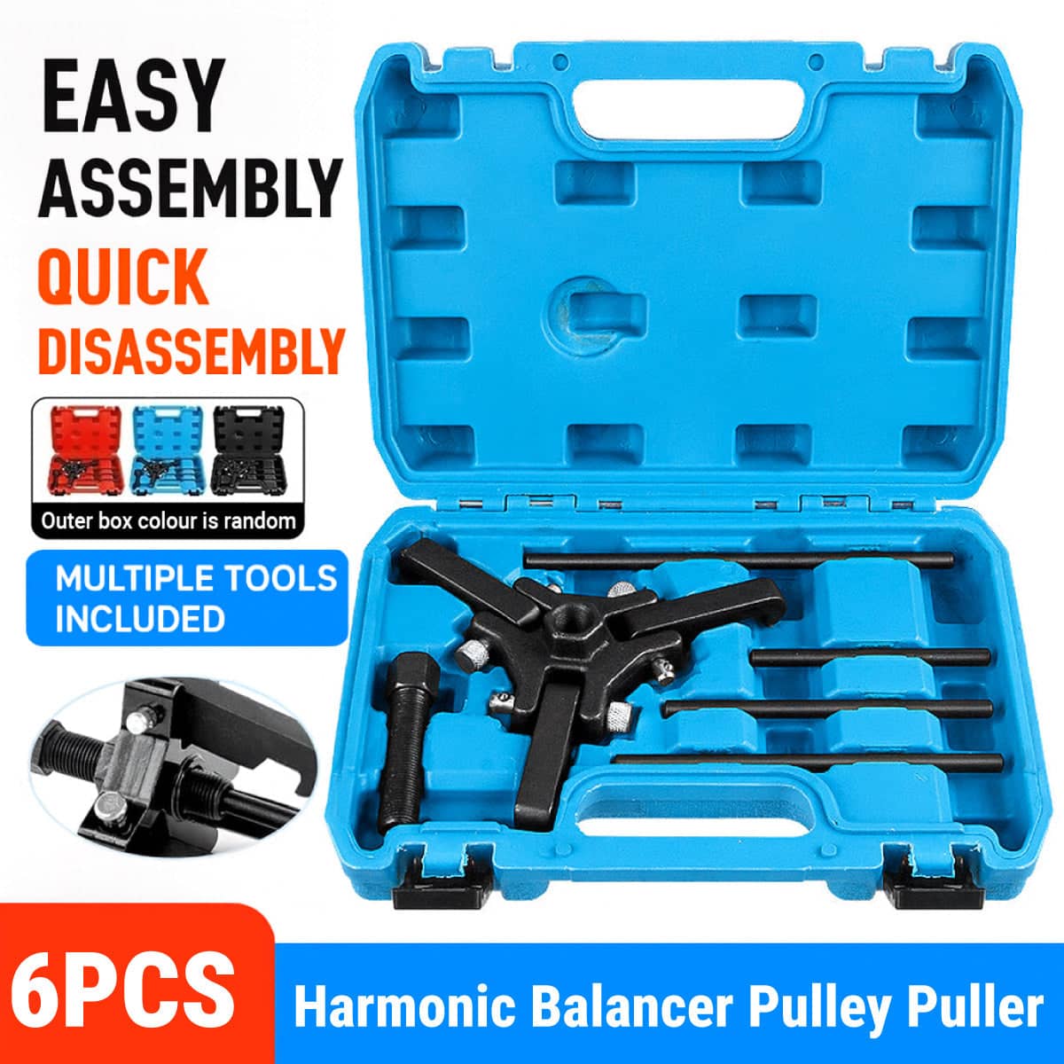 Harmonic Balancer and Crankshaft Pulley Puller Kit, 6 Piece Set with Carry Case