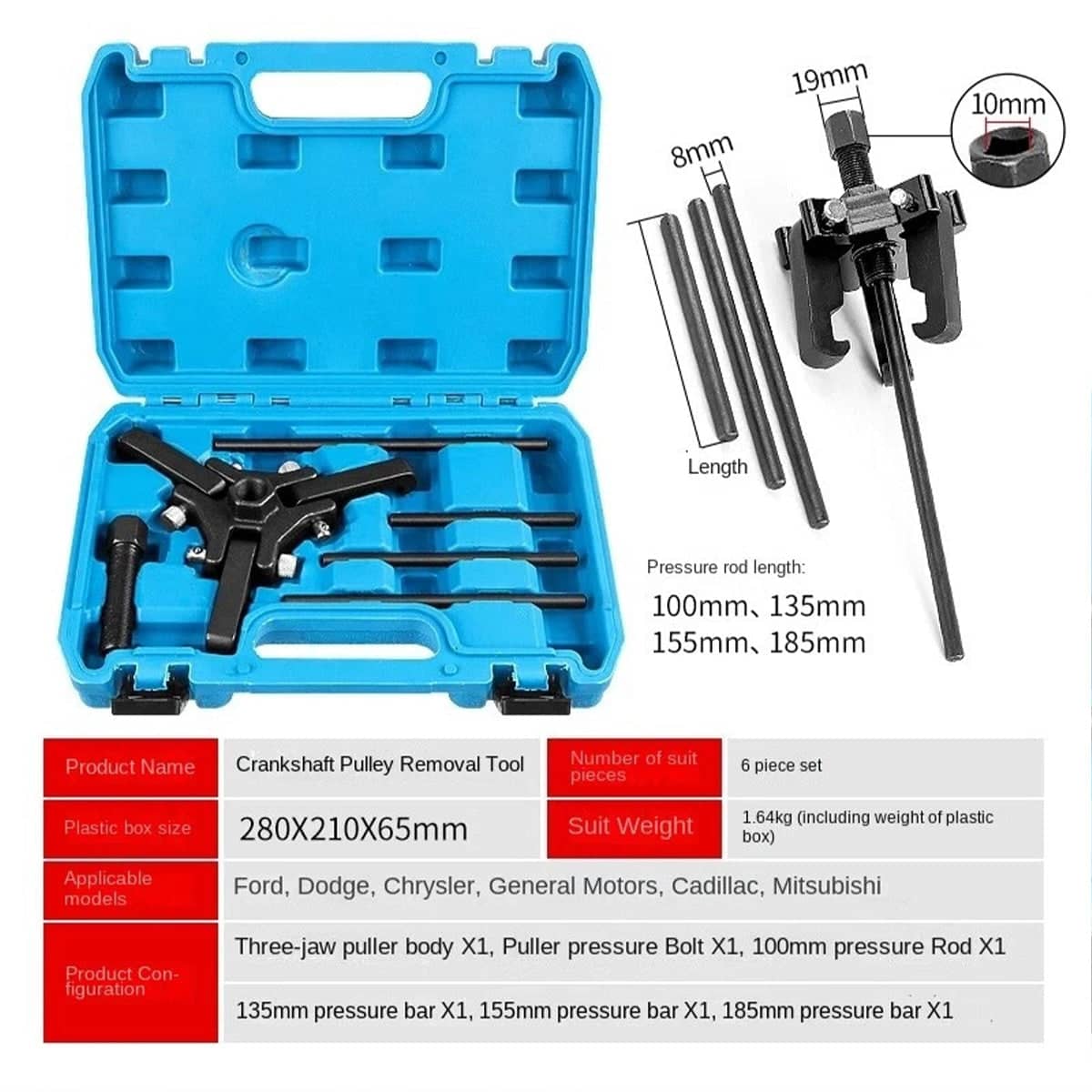 Harmonic Balancer and Crankshaft Pulley Puller Kit, 6 Piece Set with Carry Case - view 4