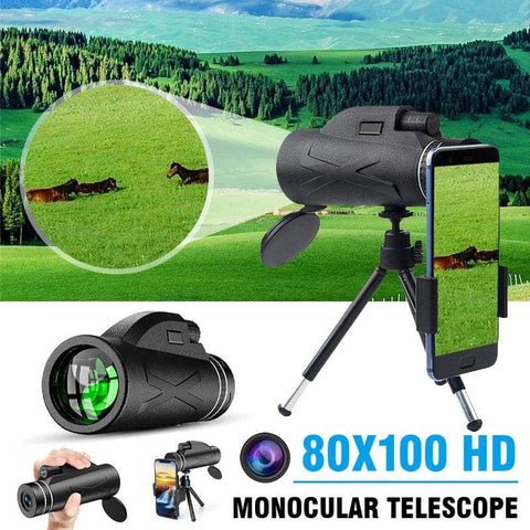 HD Monocular Telescope 12x Zoom with Low Light Vision, Phone Holder and Tripod
