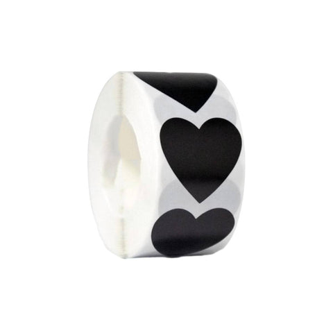 Heart Shaped Self Adhesive Stickers, 8 Rolls of 500 - Black