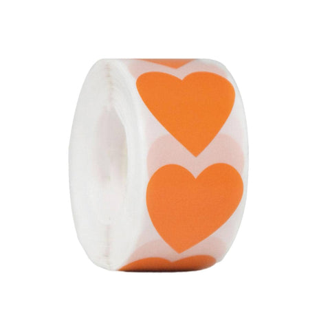 Heart Shaped Self Adhesive Stickers, 8 Rolls of 500 - Orange