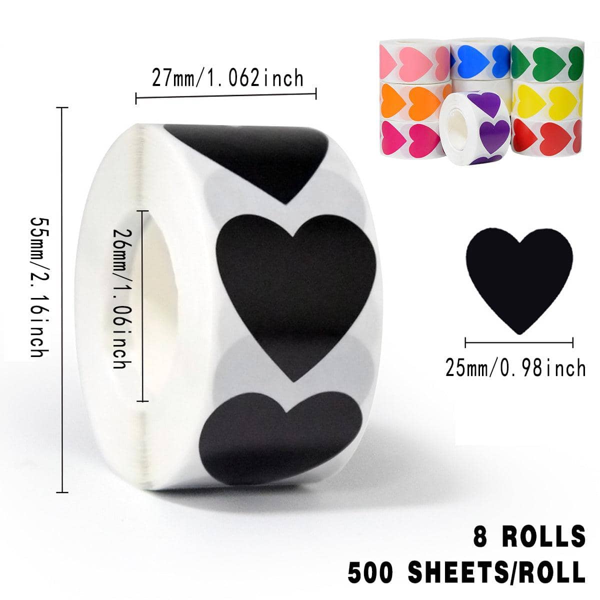 Heart Shaped Self Adhesive Stickers, 8 Rolls of 500 - Orange - view 4