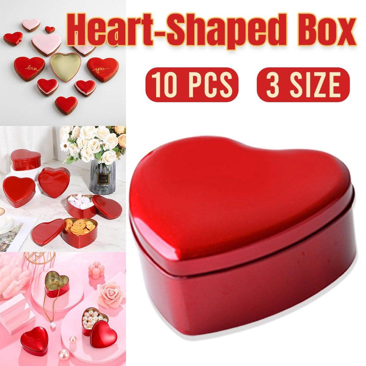 Heart Shaped Tinplate Gift Boxes, Pack of 10 - Small 7 x 7 x 3.6cm - view 2