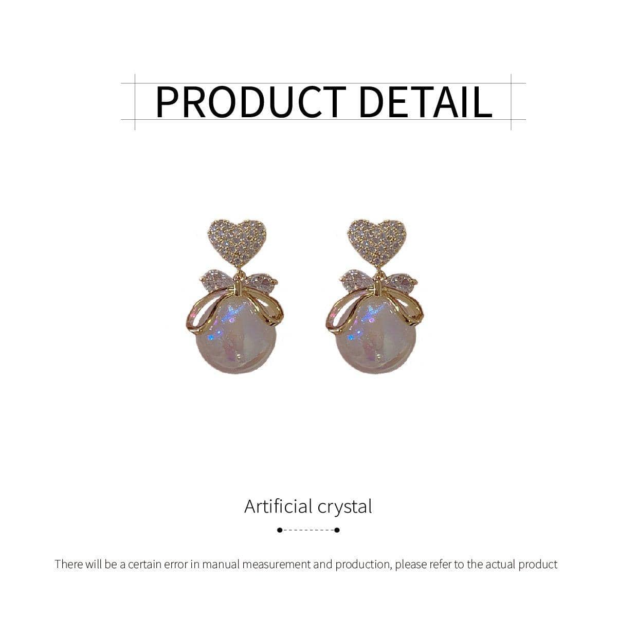 Heart Stud Earrings with Crystal Bow and Pearl Drop for Women, Fashion Gift - view 3