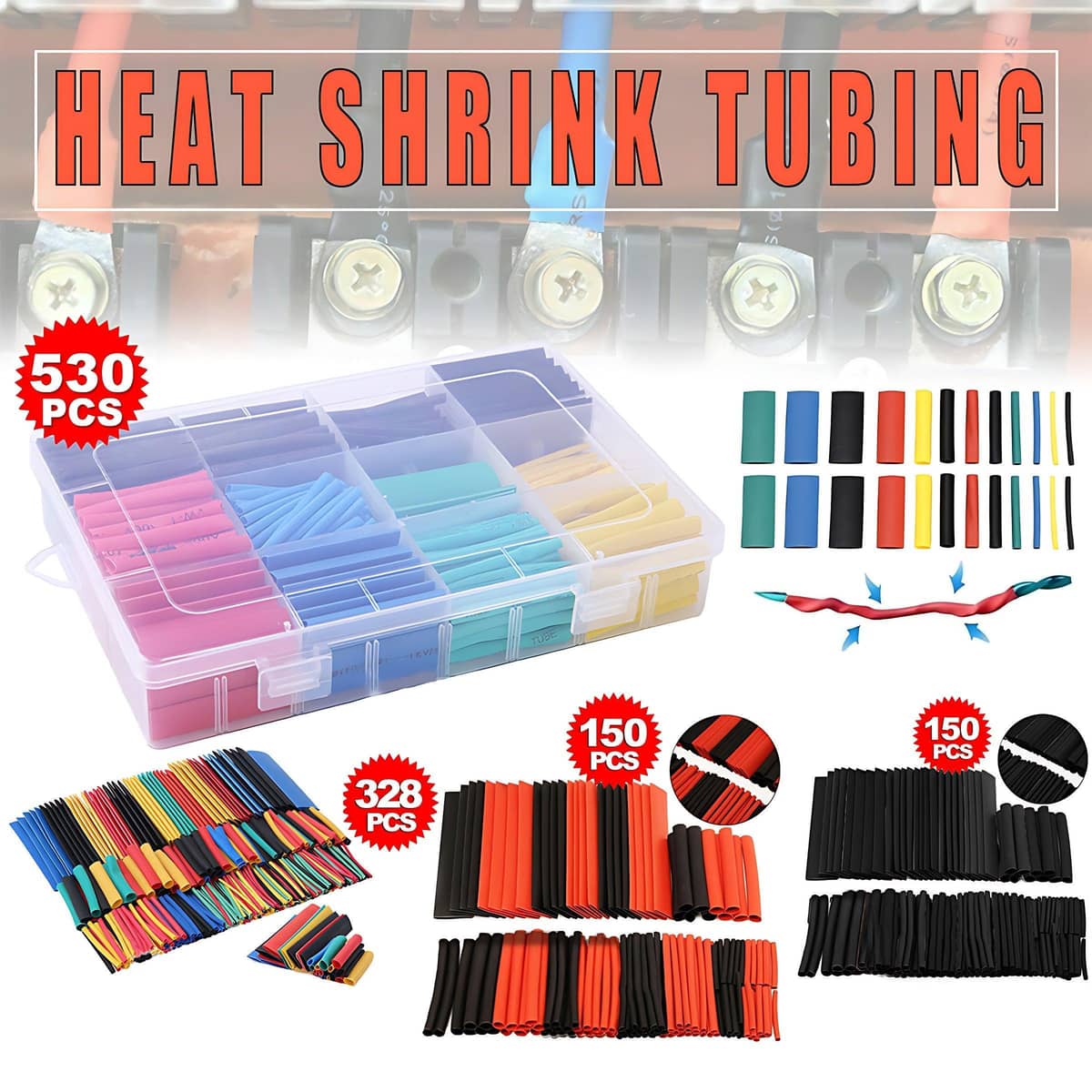 Heat Shrink Tubing Assortment Kit, Wire Insulation Sleeving - Pack of 150, Black - view 2