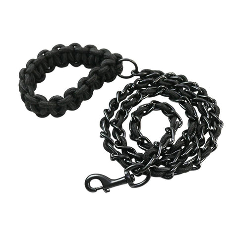Heavy Duty Chew Resistant Dog Leash with Metal Chain, 165 cm - Black