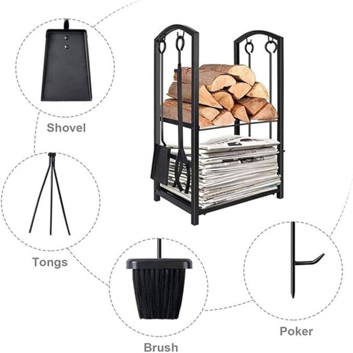 Heavy Duty Firewood Storage Rack with Fireplace Tools - view 5